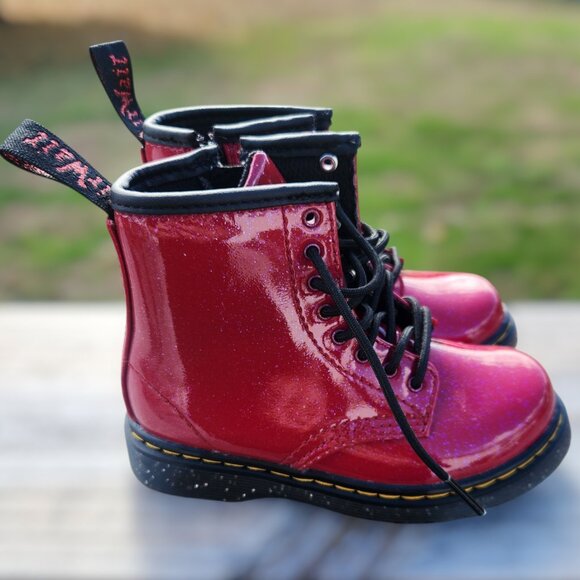Kids Red Doc Marten Boots - Picture 2 of 6